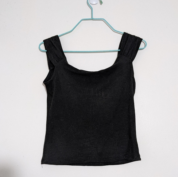EUC Forever 21 rib ribbed knit black sleeveless tank top off shoulder size S - Picture 2 of 6